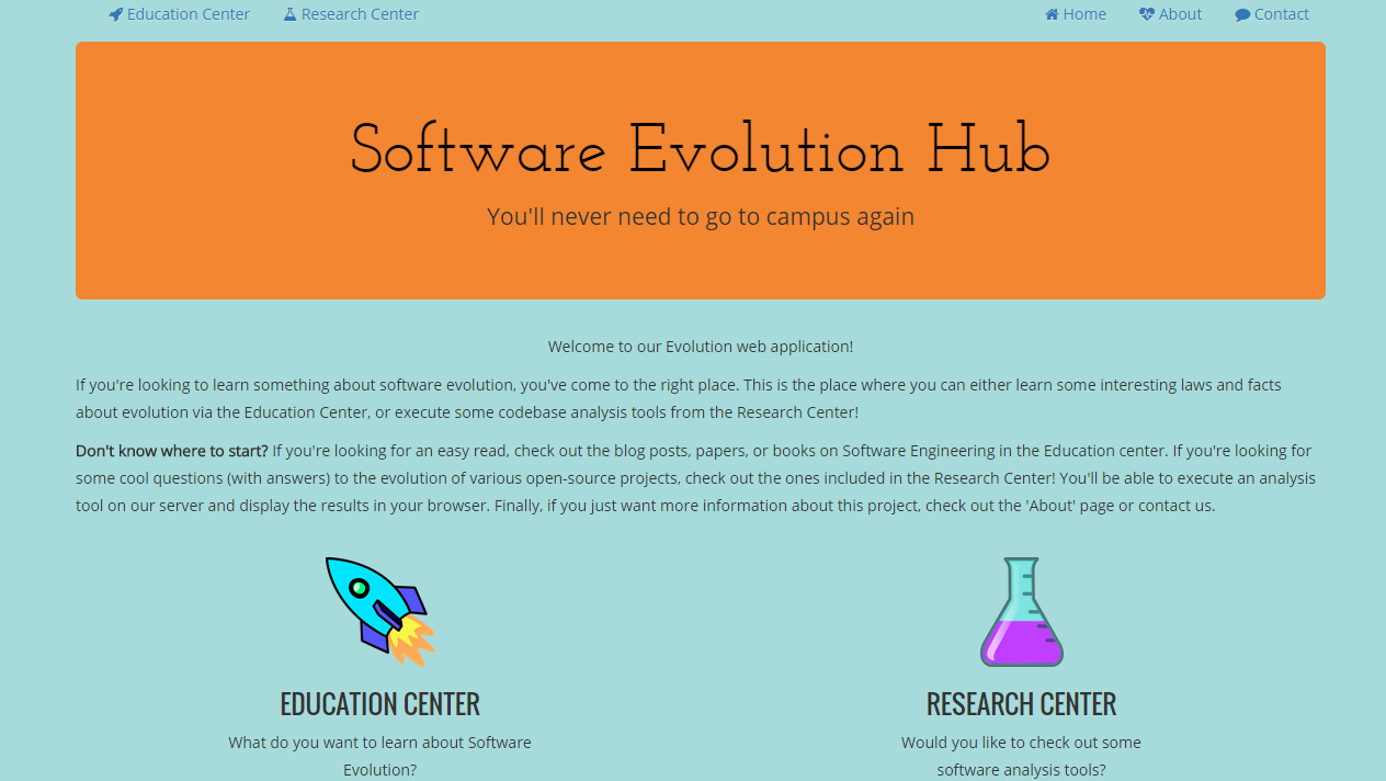 A screenshot of a website with blue background and orange header. Text describes the purpose of the project