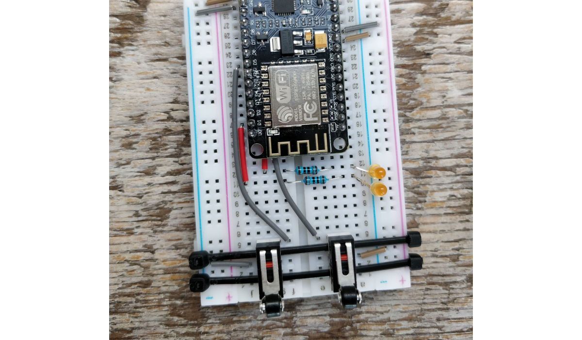 Picture of a breadboard configuring a microcontroller